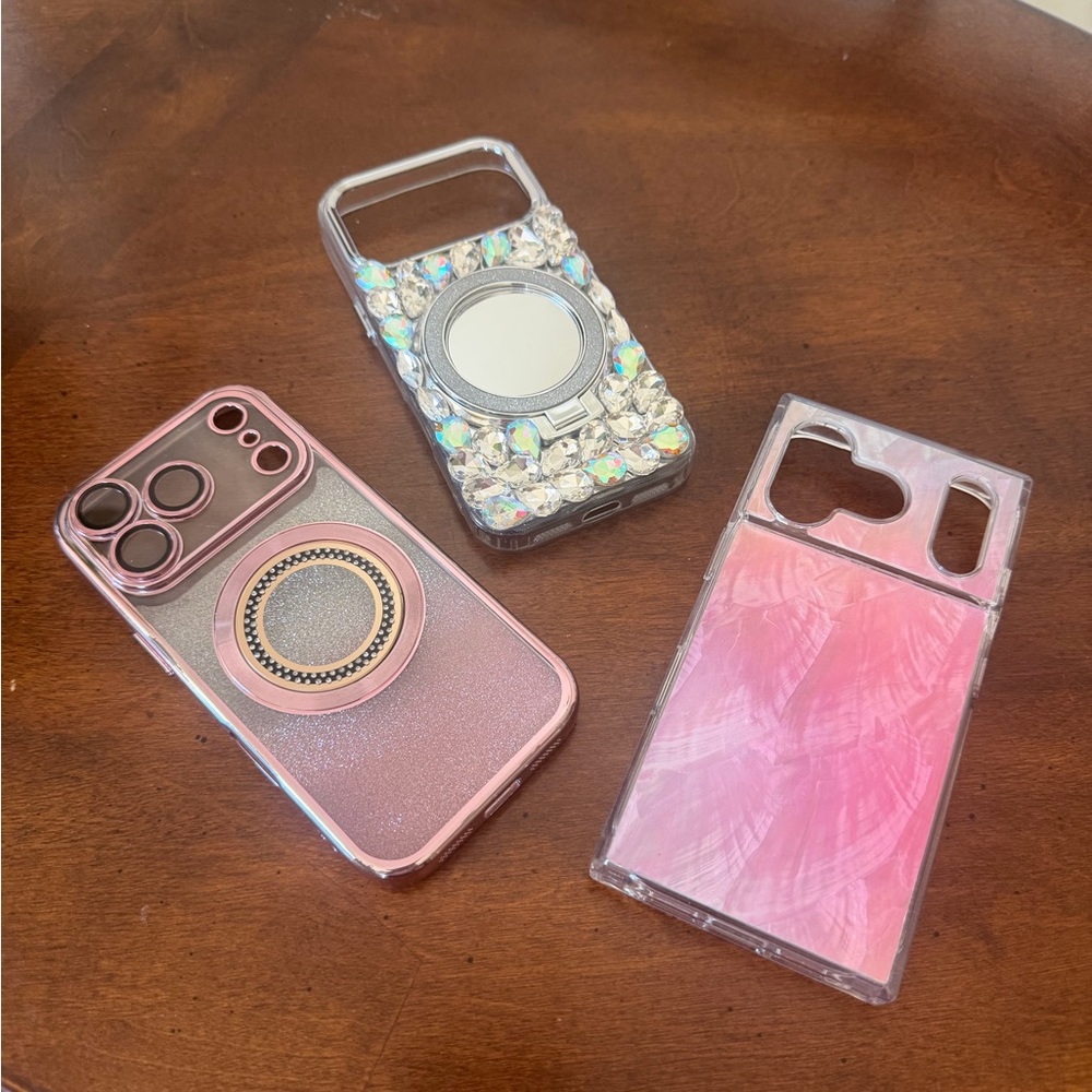 Stylish Pink and Silver Phone Cases - Set of 3